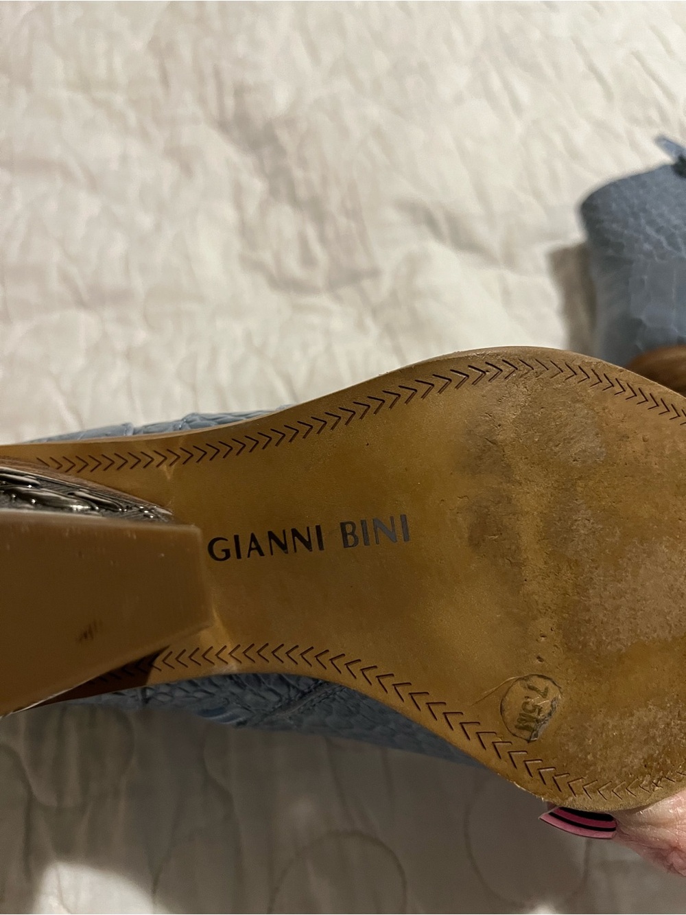 Gianni Bini Sky Blue Croc-Embossed Pointed Ankle Boots - Picture 6 of 7